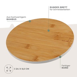Fackelmann Balance Wooden Bamboo Chopping Board - Round Wooden Board for Kitchen for Meat, Fish and Vegetables - Modern Chopping Board with Coloured Edge - Diameter 24 x 0.5 cm