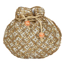 Suman Handicraft Women's Indian sequence Potli Bag/wedding purse/jewelery purse for & (Silver)