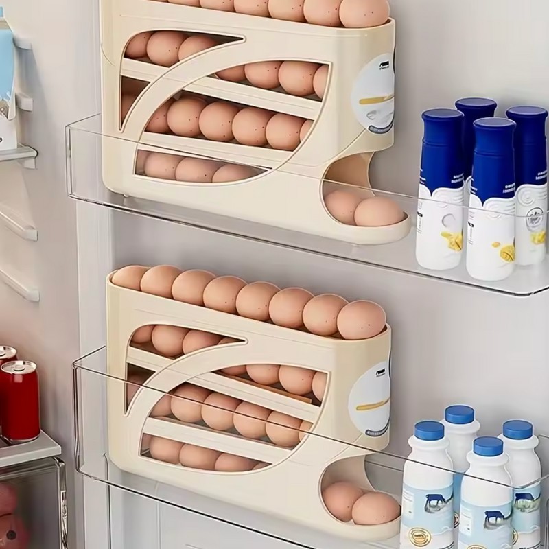 3-Tier Rolling Egg Dispenser for Refrigerator – Large Capacity Gravity