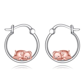 Pig Hoop Earrings for Women 925 Sterling Silver Dinosaur Jewelry for Mom Sister