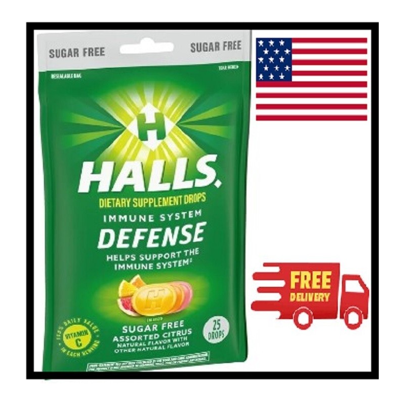 HALLS Defense Assorted Citrus Sugar Free Vitamin C Drops, 25