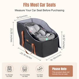 Tonyeee Infant Car Seat Travel Bag with Wheels Fits Chicco KeyFit 35, Doona Car Seat Stroller Base, Nuna Pipa, Padded Car Seat Bags for Airplane, Gate Check Bag, Removable Cover for Air Travel,Black-L