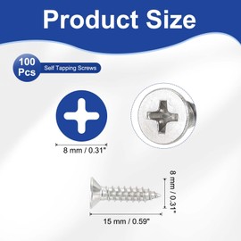 PATIKIL #10x3/4" Flat Head Sheet Metal Screws, 100 Pcs 304 Stainless Steel Phillips Drive Self Tapping Wood Screws for Metal Wood Drywall