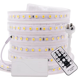 KISUFU LED Strip and Remote Control, 220 V SMD 2835 120LEDs/m Super Bright Flexible Strip, Bendable Cut Indoor LED Light Strip, LED Strip with Switch Plug for Living Room, Bedroom, Cupboard