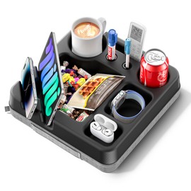 CLESOO Couch Cup Holder Tray - Portable Sofa Bed Cup Holder Pillow with Snack Tray, Remote Caddy, Pen Holder, Phone & Tablet Holder - Couch Table Tray Organizer for Bed, Sofa, RV, Car, Boat, Picnic