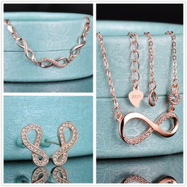 Yumilok Roségold 925 Sterling Silber Zirkonia Unendlichkeit Zeichen Charm Armband Halskette Ohrstecker Schmuck Set Armkette Kette Ohrringe Set für Damen Mädchen