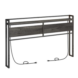 HOOBRO King Size Headboard, Headboard with 2 Outlets and 4 USB Ports, Adjustable Height, Storage Rack, Sturdy and Stable, Easy Assembly, Charcoal Gray and Black