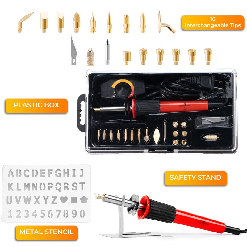 Wood Burning Kit 22PCS, Adjustable Temperature Pen with 18 Tips&Accessories