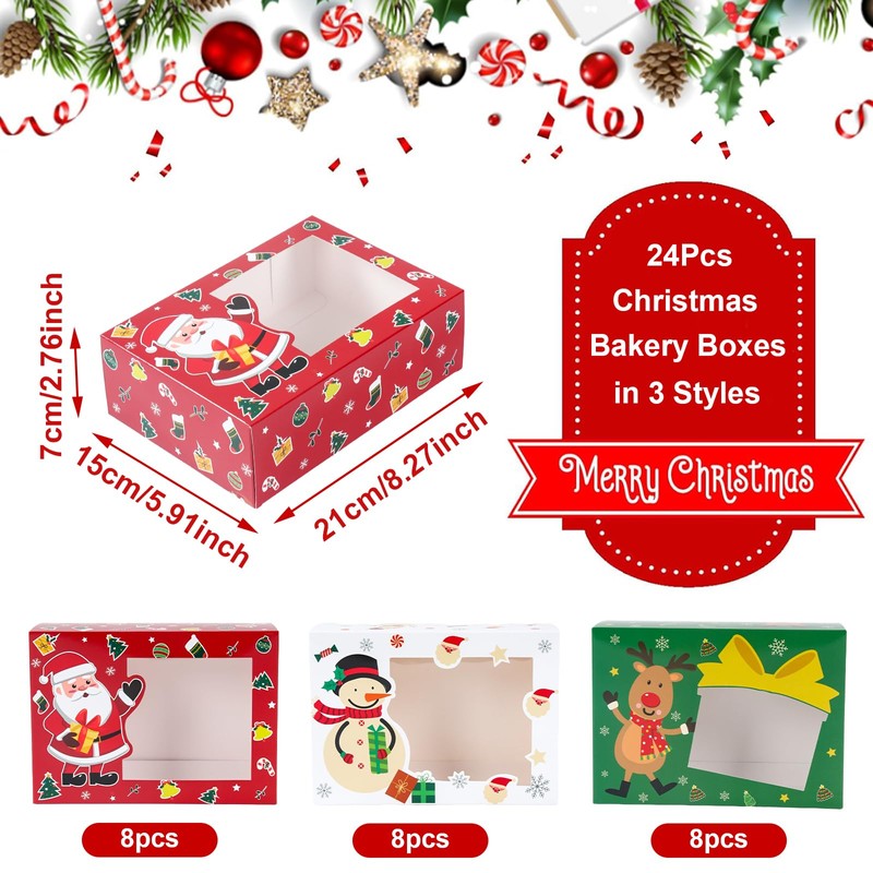Patimate 24pcs Christmas Cookie Boxes for Gift Giving, 3 Style