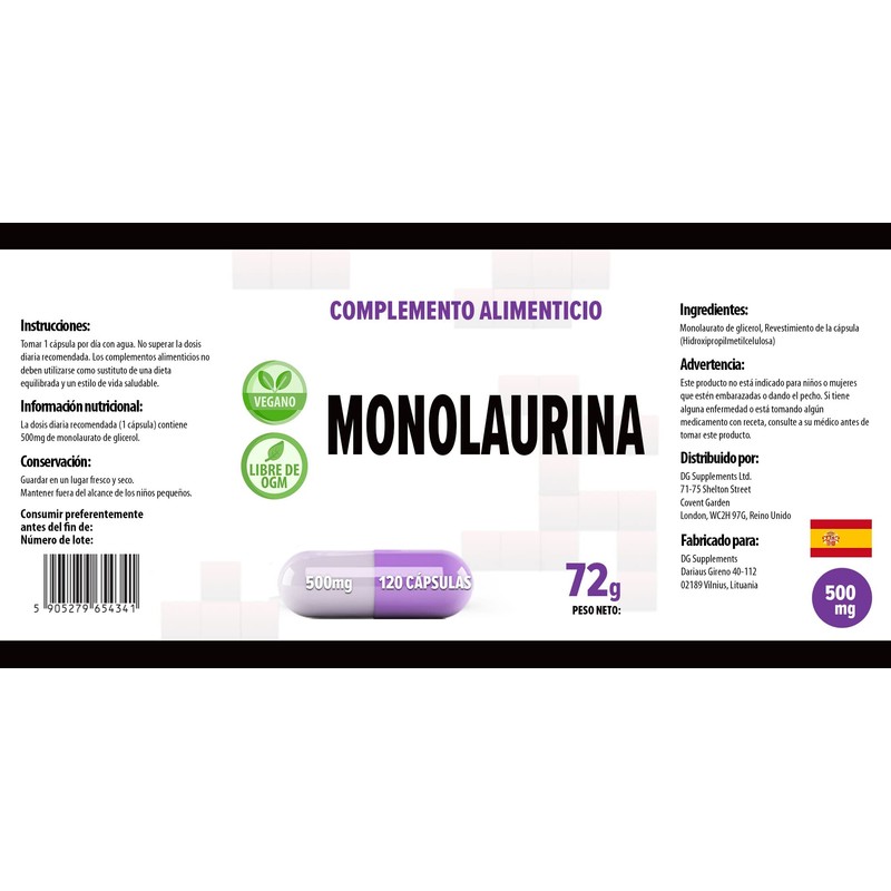 Monolaurin 500mg 120 Vegan Capsules, Laboratory Tested, Non-GMO, No Fillers