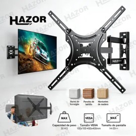 Hazor® X-400 14-55 Pulgadas Base Soportes De Pantalla Pared Tv Soporta Hasta 22kg Compatible Con Cualquier Modelo, Inclinable, Ajustable, Se Adapta A Cualquier Pared Television Color Negro Sjrohe
