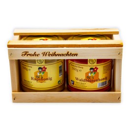 Imkerei Beck® - German Honey in Christmas Gift Set / Bee Honey / Gift Set "Frohe Weihnachten" (2 x 500 g)