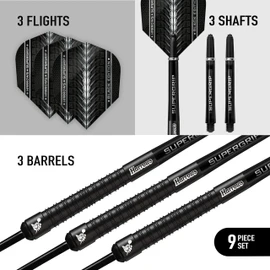 Harrows SUPERGRIP Black Edition 90% Tungsten Steel Tip Dart Set Available in 21g, 22g, 23g, 24g, 25g, 26g, 28g and 30g - Includes Supergrip Shafts and Supergrip Flights (26 grams)