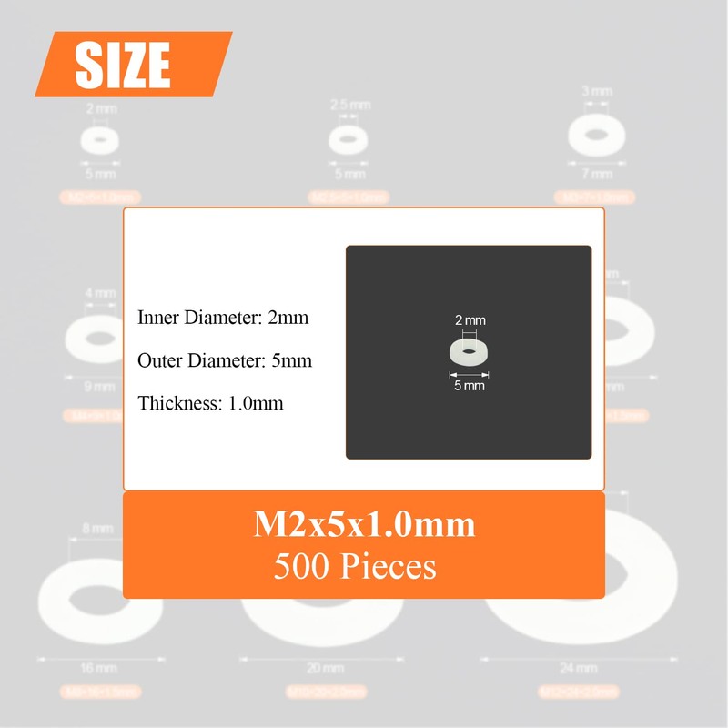 HELIFOUNER 500 Pieces M2 White Nylon Flat Washers, Plastic Washers,