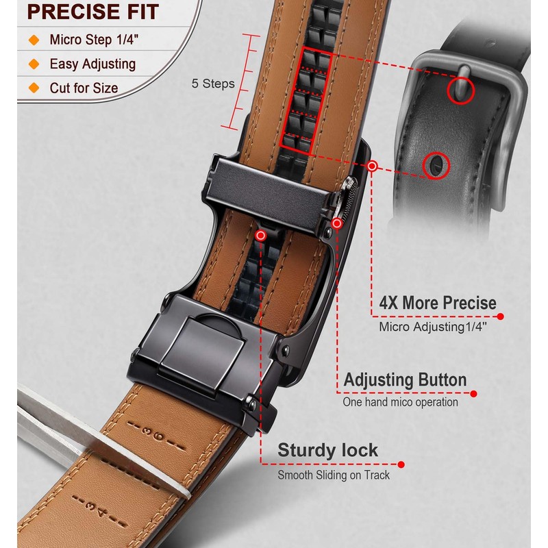 KEMISANT Men Belt 2 Pack, Leather Ratchet Belt Easy Click
