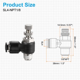 sourcing map 3pcs SL4-NPT1/8 Air Flow Control Valve Push to Connect Fitting 1/4 Inch OD 1/8 Inch NPT 90 Degree Elbow Air Hose Control Valve Fitting Push Lock, Black