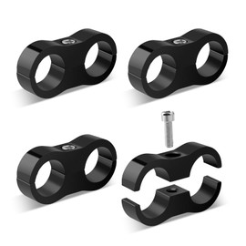 TRUCKMETER 4Pcs 6AN Hose Separator Clamp, Double hole Black Hard Aluminum Hex Anodized Mounting Clamp, Automotive Accessories Suitable for Vehicle Fuel Oil Line Modification