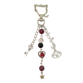 Cute aesthetic Y2k Keychains For Kid Teens Girl Women Beads crystal Heart Kawaii Key Chains (Red)