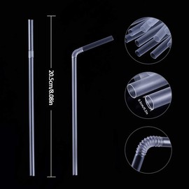 100-Pack Plastic Straws, Clear Flexible Drinking Straws, Disposable Non-Bendable Plastic Straws - 8" x 0.2"-Clear (100 Bend Straw)