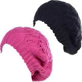 Be Your Own Style BYOS - Gorro de Boina Francesa de Punto Suave para Mujer, Paquete de 2, Fucsia y Negro, Talla única