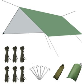 dvSRFw Tent Tarpaulin, 3 m x 3 m, Waterproof Tarp Cover for Rainwater, Anti-UV, Snow, Rain Protection, Lightweight, Compact for Hammock, Camping, Picnic, Hik