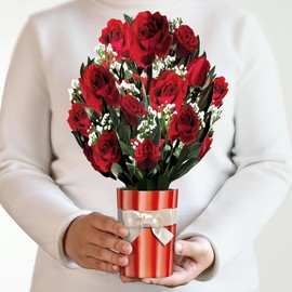 Lovepop Love Pop-Up Paper Flower Bouquet for Her and Him - 3D Greeting Cards for Boys, Girls, Men, Women - 12" Red Rose Bouquet - Blank Note Card Included
