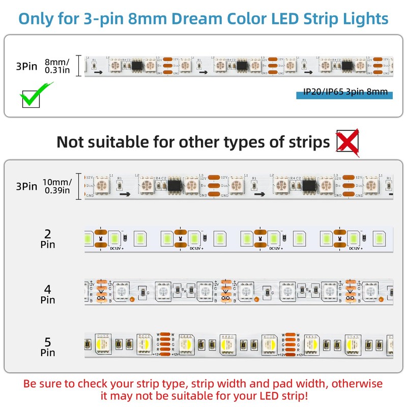 RGBZONE 10Pcs 3 Pin 8mm LED Strip Connectors Gapless Solderless