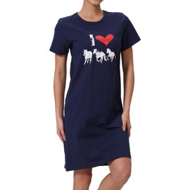 In One Clothing - Girls' Nightdress with Short Sleeves, Soft Singley Jersey Made of 100% Cotton, with Horse Motifs, Dark Blue - I Love Horses