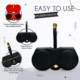 BellaChu Premium Vegan Leather Soft Eyeglasses and Sunglasses Case for Women – Slim, Cushioned, Travel-Friendly, with Strap (Matte Black, Medium)