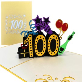 ALPHAK Happy 100th Birthday 3D Pop Up Card, Birthday 3D Greeting Card, 100th Birthday Gifts