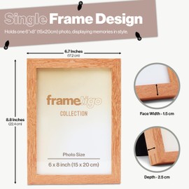 Frametigo - Solid Okan Natural Hardwood Frame, 6”x8” (15x20cm) Photo Size - Velvet Frame Backing & Stand - Double Spline Joint - Polished Edge Real Glass - Landscape or Portrait Orientation