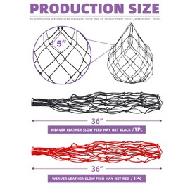 Swpeet 2Pcs 36 Inch Red and Black Slow Feed Hay Net Nylon Rope Hanging for Horses, Adjustable Travel Feeder General Slow Hay Feeder Hay Nets with Ring On Top, for Trailer and Stall, Simulates Grazing