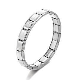 RINHOO 9mm Italian Starter Charm Bracelet Starting Italian Charm Bracelet Link Square Silver Interlocking Stainless Steel Modular Links (Silver NOMI)