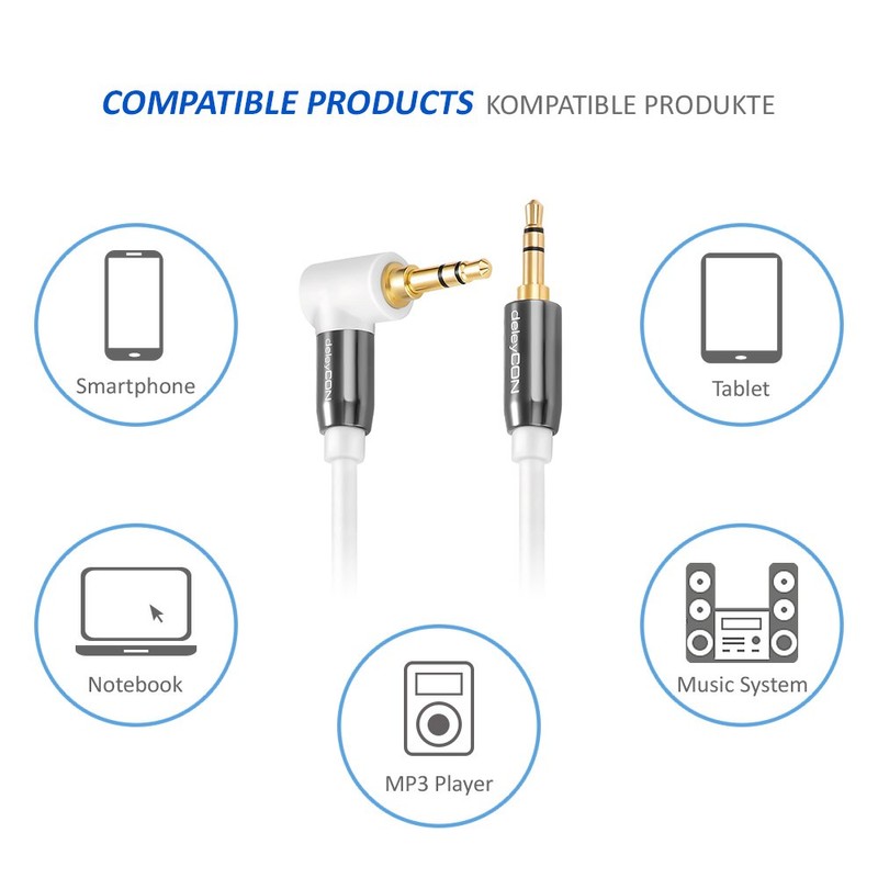 DeleyCON Jack Cable AUX Cable 90° Jack Cable 1,5m