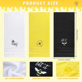 Tingjoo Bee Hand Towels Farmhouse Summer Yellow Bathroom Decor 14x29 Inch Embroidered Cute Bee Towels Cute Cotton Soft Absorbent for Bathroom Kitchen