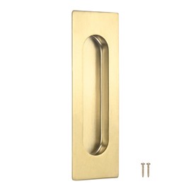M METERXITY 1-Pack Recessed Finger Pulls, 5.90 Inch Inner Circle 304 Stainless Steel Sliding Closet Door Handles for Barn Door, Rectangular Flush Pulls Handles [Gold Tone]