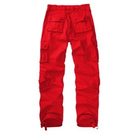 XNMAYA Women's Cotton Mid Waist Red Cargo Pants Casual Jeans Combat Work Trousers with 9 Pockets US 4-Tag 27