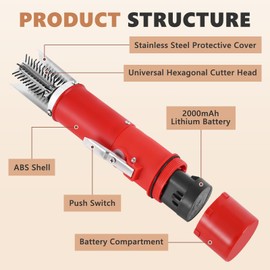 Cordless Electric Fish Scaler Remover, Powerful Fish Scraper Descaler Tool with Two 2000mAh Rechargeable Batteries, for Outdoor & Kitchen Use Efficient Fish Scale Cleaning (Red)