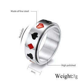 INRENG Stainless Steel Anxiety Ring Spinner Ring for Men Women Anxiety Relief Poker Playing Cards Pattern Fidget Rings Silver Size 9