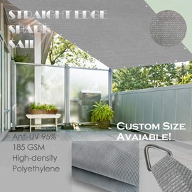 Alion Home Shade Sail - Straight Edge Sun Shade Sail - Shade Cloth for Patio, Pergola, Playground Shade Sails, Backyard Sails, Sail Awning, Deck Shade Sail (6 x 10 FT, Grey)
