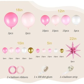 161 Pack Pink Balloons Arch Kit, Pastel Macaron Pink and Gold White Balloons With 3Pack Foil Balloons for Birthday Bridal Shower Wedding Valentine’s Party Decorations