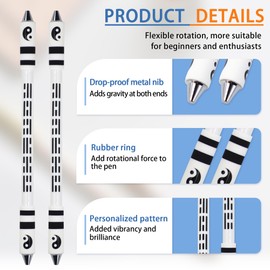 2 Pack Spinning Pen, 8.4 Inch Weighted Fidget Pens for Adults with Metal Bead, YITOBA Anti Slip Gaming Flying Spinner Mod for Beginner to Relieve Stress, No Refill (White)