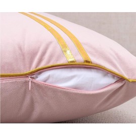 BAOKU 18 x 18 Inch Set of 2 Pink Gold Leather Striped Lines Velvet Cushion Case Luxury Modern Throw Pillow Cover Decorative Pillow Trimmed Velvet for Couch Living Room Bedroom Car