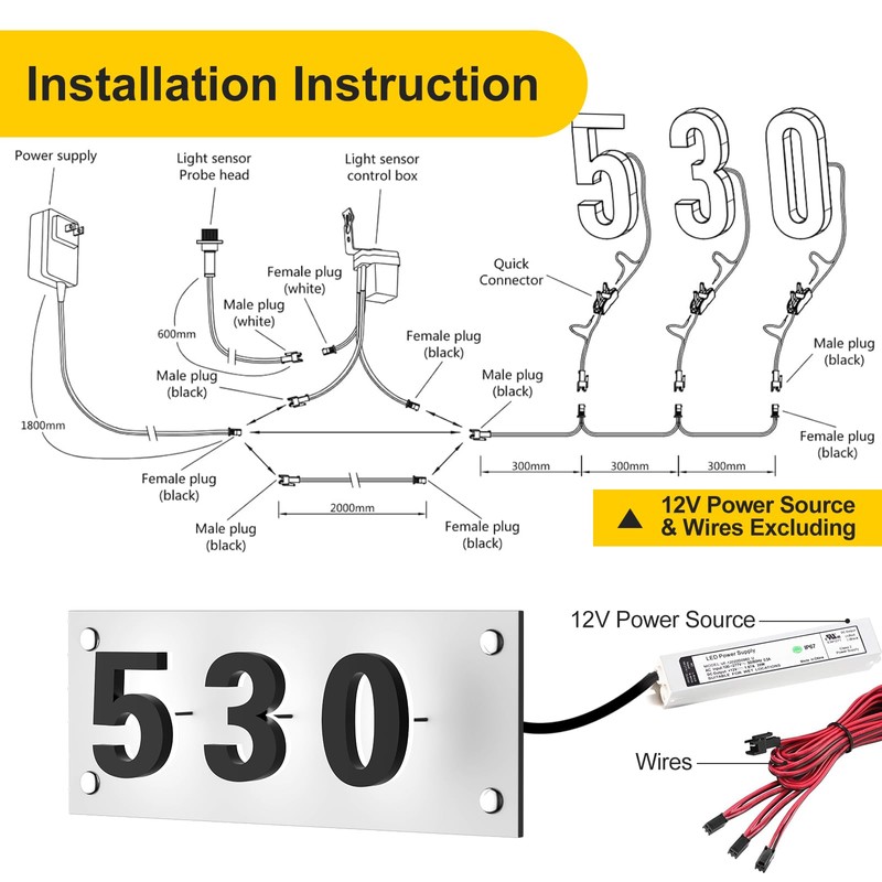 6 Inch Backlit House Numbers for Outside, Stainless Steel, LED