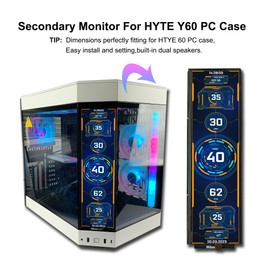 wisecoco 12.6 Inch Bar LCD Screen HDMI Display Monitor 1920x515 IPS DIY Kits Dual Built-in Speakers for Hyte Y60 Computer Gaming PC Case CPU GPU Secondary Monitor Easy Install Black