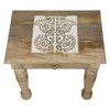 SAVON Wooden Side end Table Square White Paisely Carved