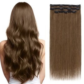Elailite Clip in Hair Extensions Real Human Hair 3PCS Lace Weft Remy Hairpieces for Women 16 Inch 73g Medium Brown