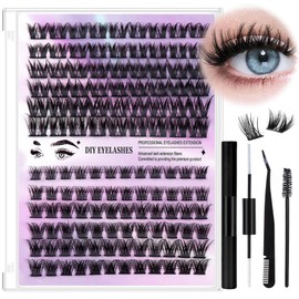 Cluster Lashes Kit - Fluffy Individual Eyelashes Kit with 126Pcs Lash Clusters 10-14mm Mix Lash Bond and Seal Tweezers Comb DIY Eyelash Extensions