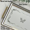 Hakan Rectangular Decorative Serving Tray 19x11.5-inch White-Butterfly with Glass Surface,