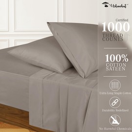 URBANHUT 1000 Thread Count Egyptian Cotton Sheets Queen Size, Long Staple Soft & Breathable, 4 Pc Bed Sheet Sets, Luxury Hotel Sateen Sheets Fits 16" Deep Pocket - Dark Grey
